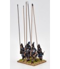 Armoured pikemen marching, helmets and tassels