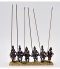 Armoured pikemen marching, helmets and tassels